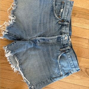 Agolde Light Blue Frayed Jean Shorts